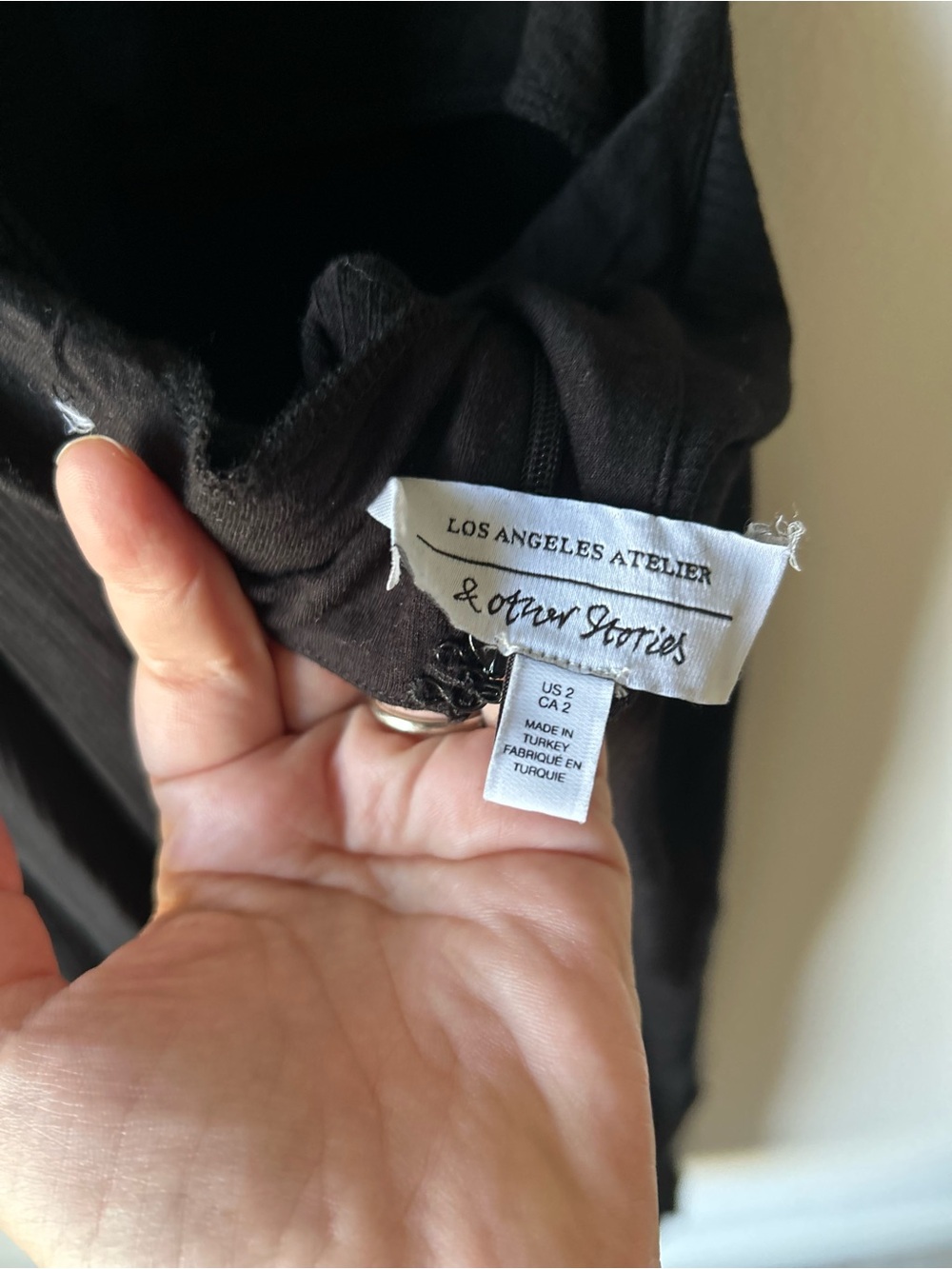 & OTHER STORIES Black Ribbed Midi/Maxi Dress Side Slits Open Back Size 2 - Picture 9 of 9